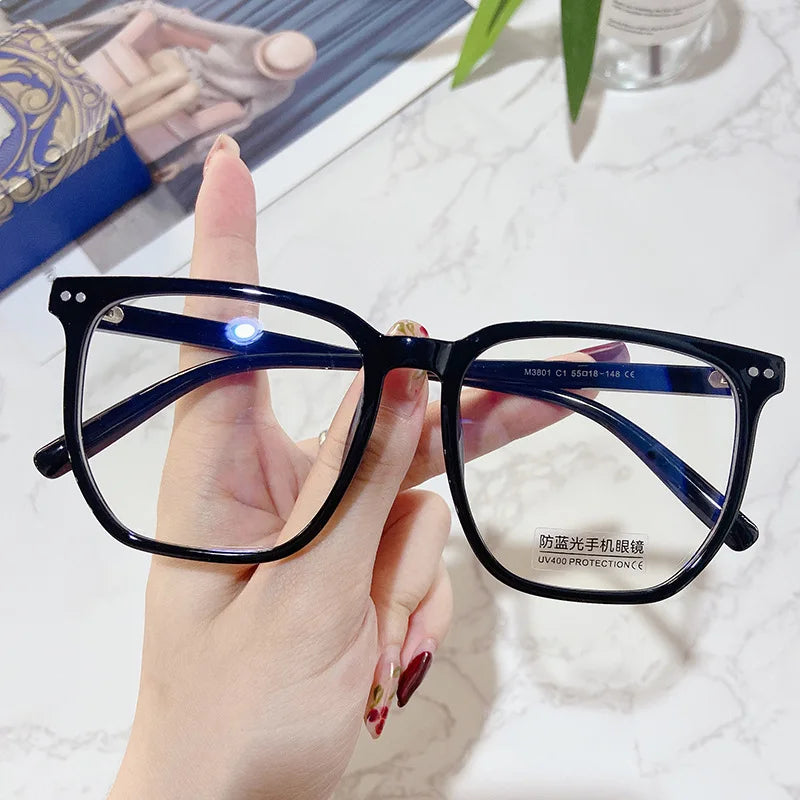Rechteckige Myopie-Brille für Damen und Herren, Anti-Blau-Licht, übergroß, Unisex, luxuriös, klare Dioptrien-Korrekturbrille 0 bis -6.0
