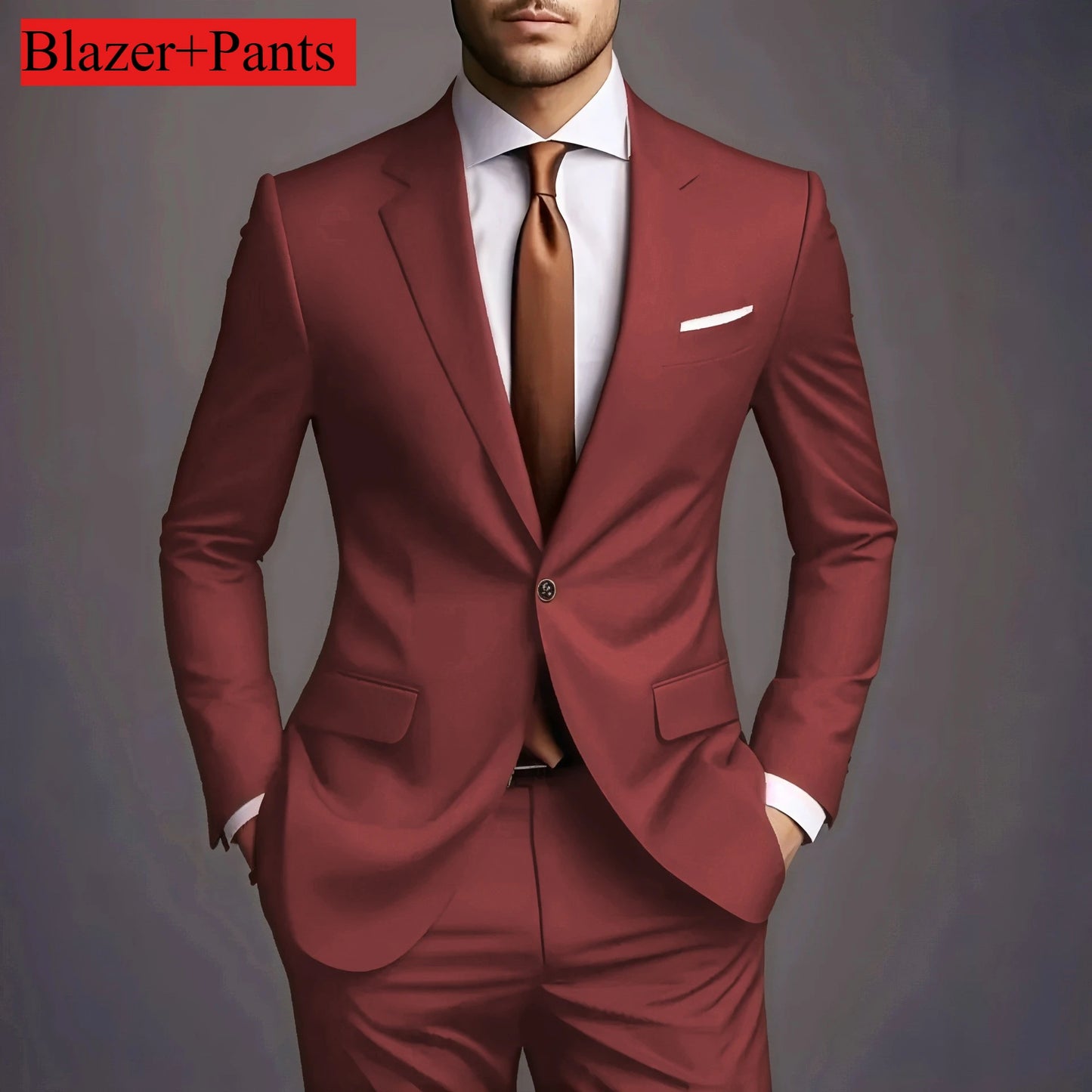 (Jacke + Hose) 2025 Neuer luxuriöser, eleganter Herrenanzug, 2-teiliges Set, modisch, koreanisch, lässig, Slim Fit, für Gesellschaft, Bräutigam, Hochzeit, Smoking