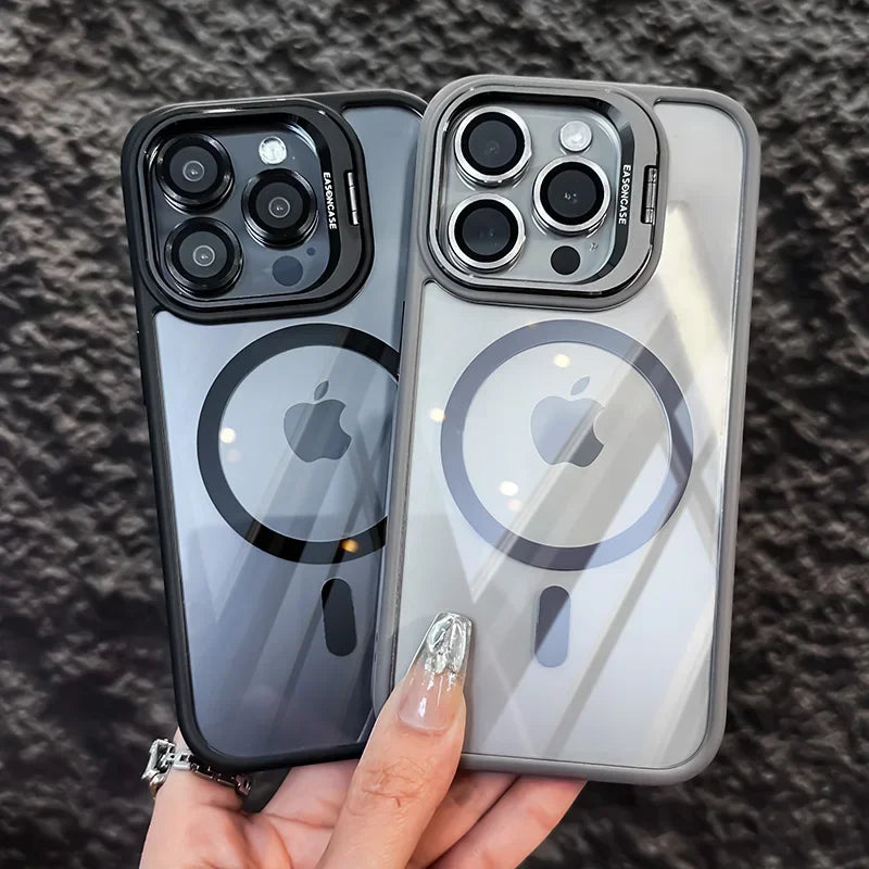 Luxuriöser Metallringhalter Hochtransparente stoßfeste Handyhülle für iPhone 16 15 14 13 12 11 ProMax Objektivschutzfolie