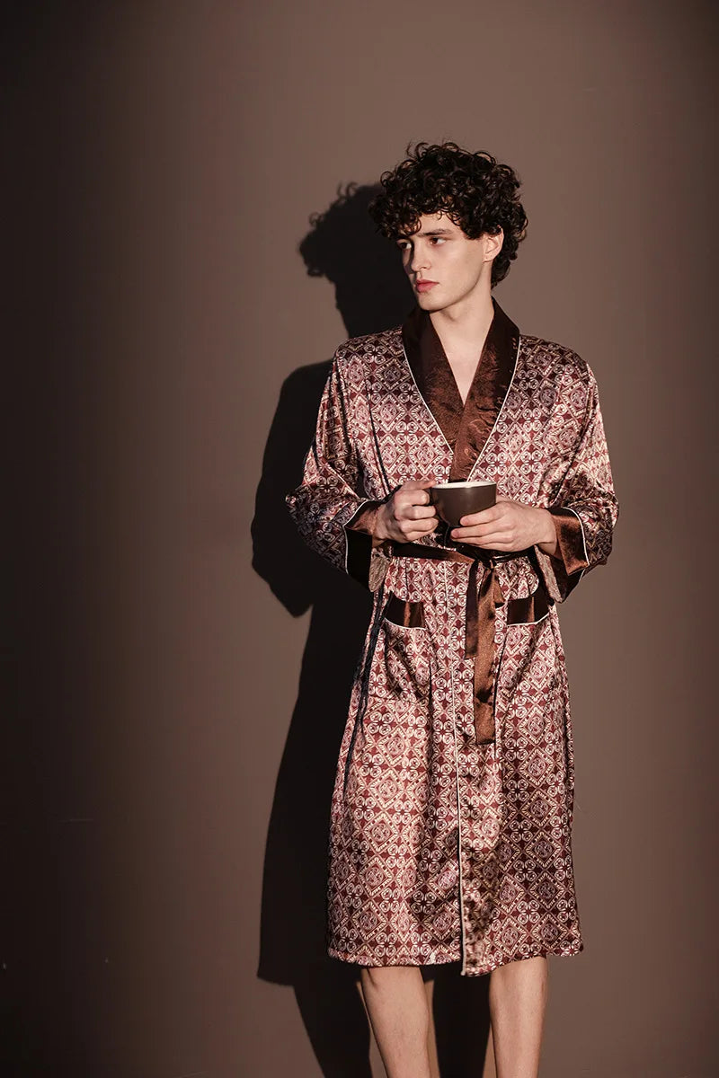 Peignoir d'été fin pour hommes, Robe de nuit de haute qualité, Peignoir une pièce, Vêtements d'intérieur masculins, Pyjama en soie glacée imprimé de grande taille pour homme, printemps