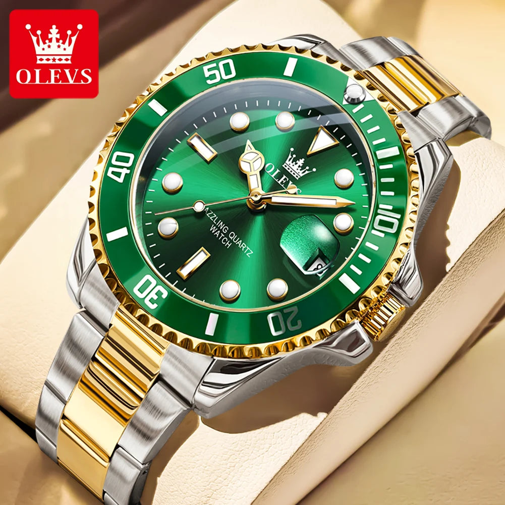 OLEVS 5885 Montre homme Marque originale Étanche Montre à quartz Bracelet en acier inoxydable Date automatique Montres cadeaux pour homme