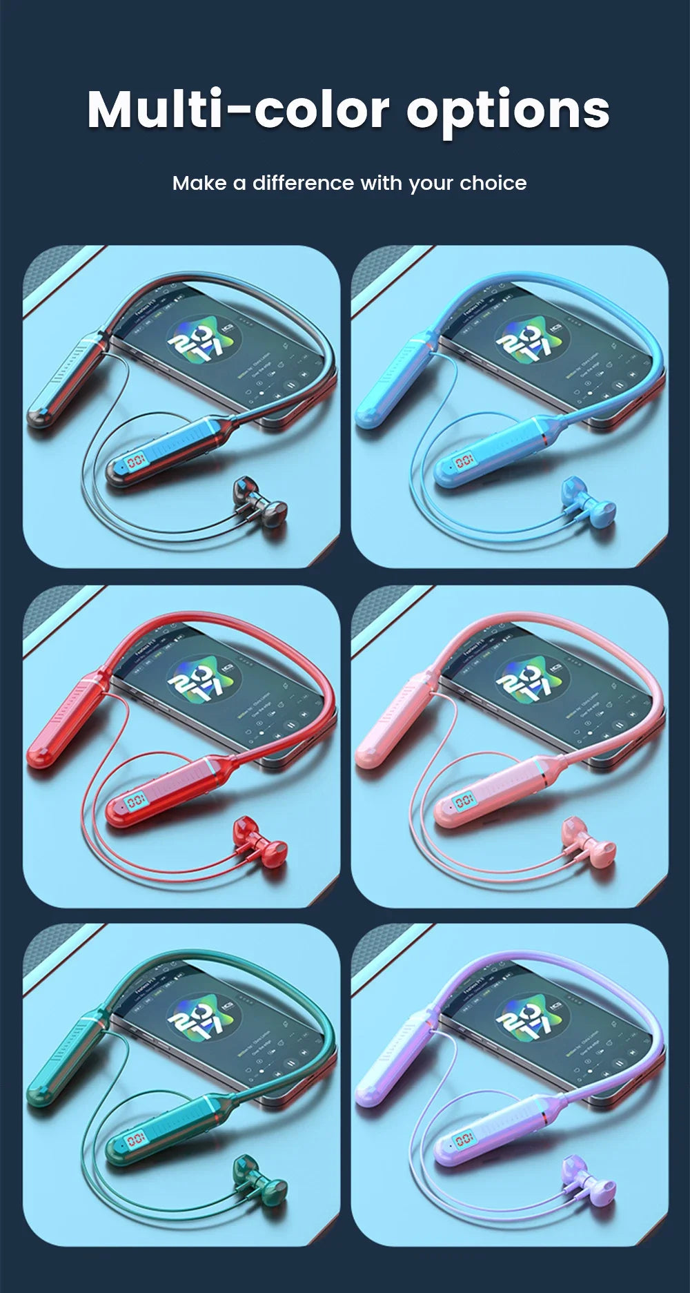 Kabellose Ohrhörer 5.3 Nackenbügel-Kopfhörer Gaming LED-Display Stereo Sport-Headset Halterung Wasserdichte Magnetische Ohrhörer