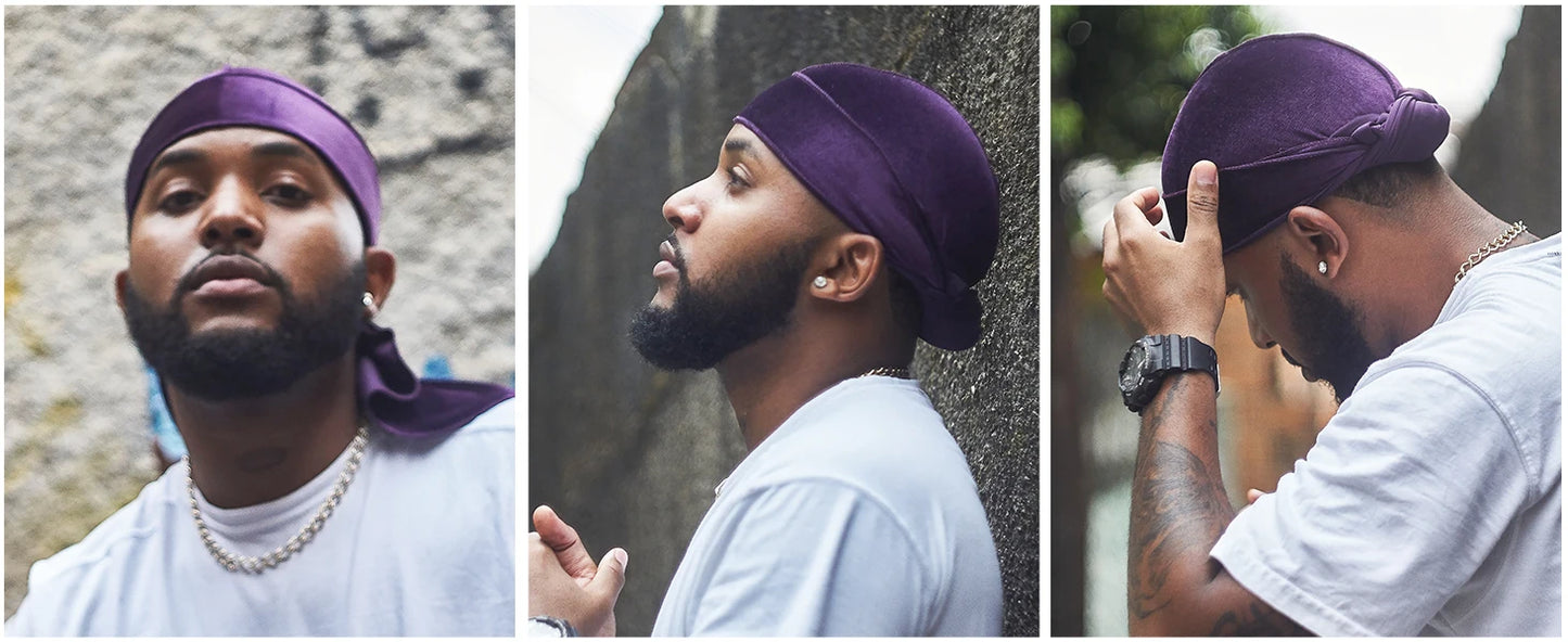 1-4Pcs New Silk Plus (High-Density) Durag Bandana Turban Hat Men Breathable Long Tail Doo Rag for men Durags Pirate Hat Headband