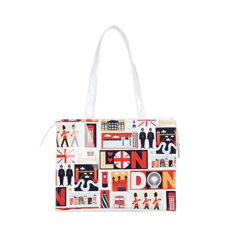 Horizontal Edition PVC Reusable Shopping Bag Eco-friendly London Lady Shopper Bag Large Capacity Waterproof Handbag Shoulder Bag