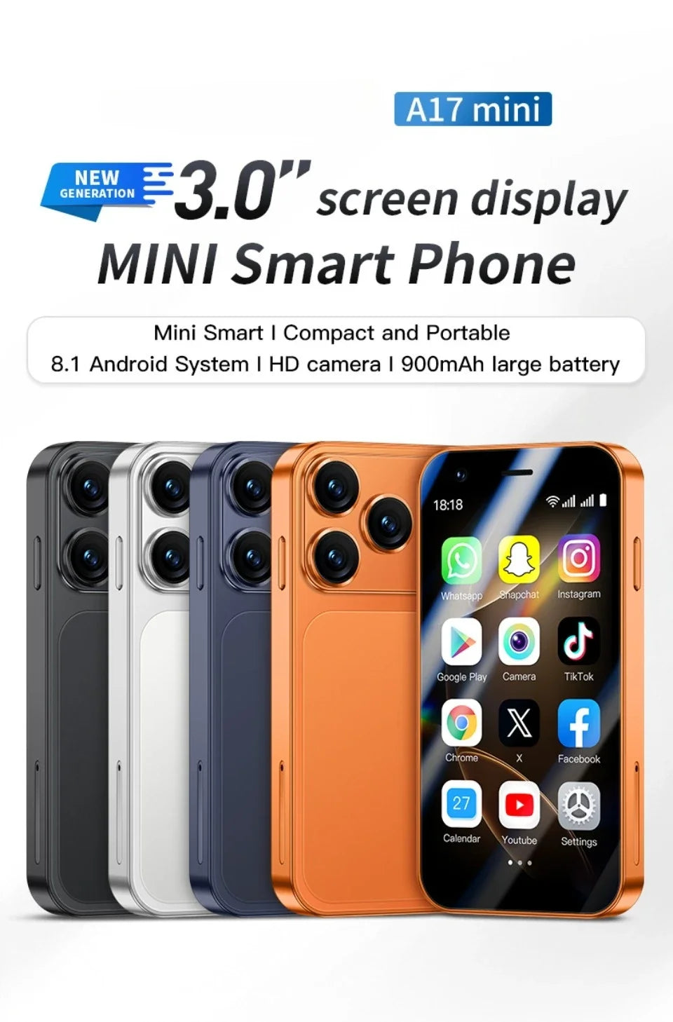 SOYES A17 Mini Android8.1 Smartphone 3.0 Zoll 2GB RAM 16GB ROM Dual SIM Standby Play Store 3G kleines Telefon