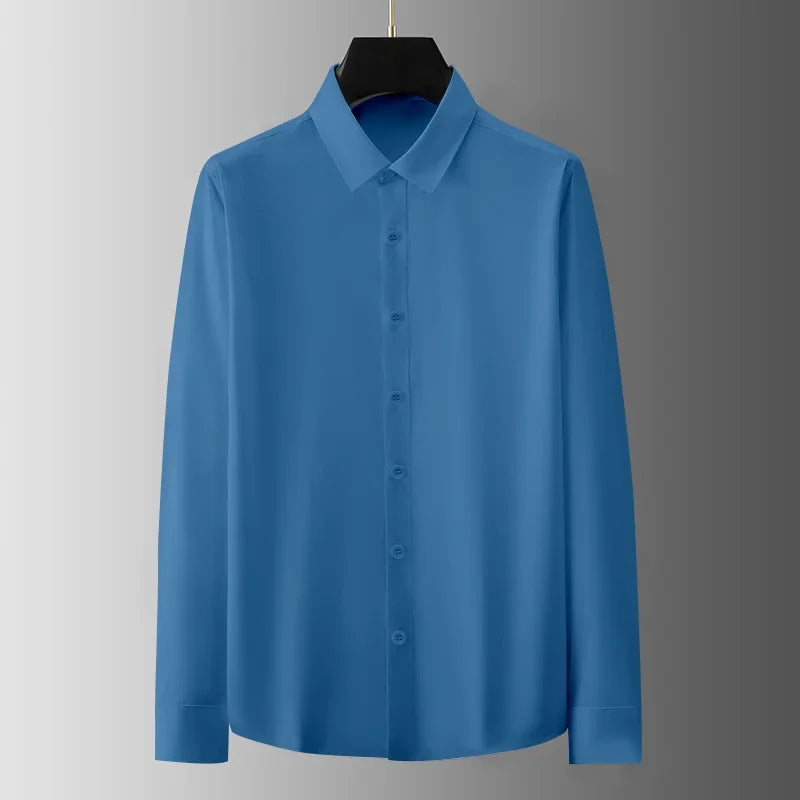 New Men's Business Casual Long Sleeved Solid Color Shirt Wrinkle Resistant Wrinkle Free Comfortable All Season Versatile Top