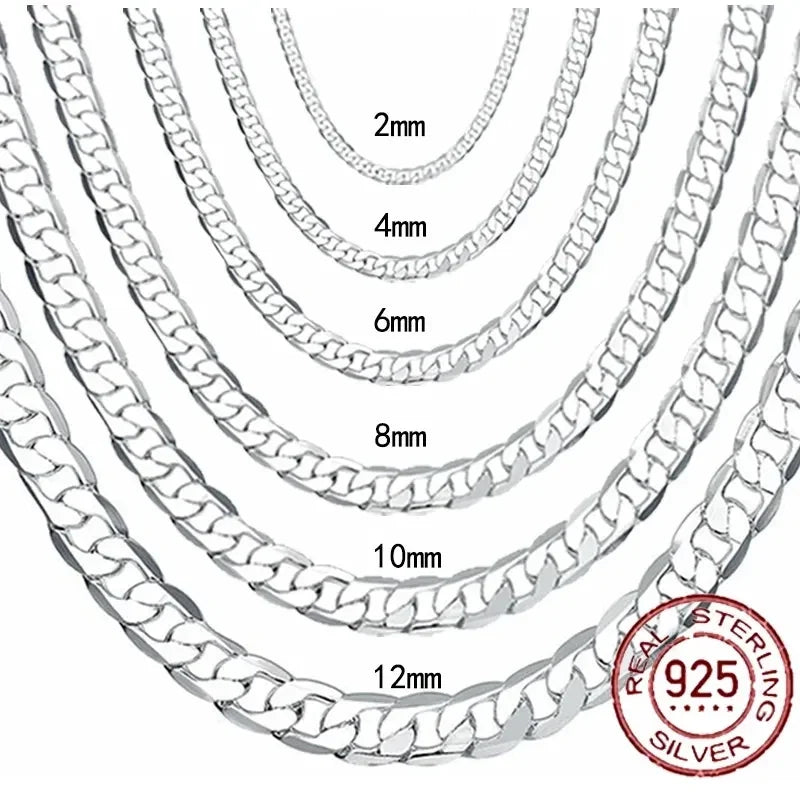 Herren 925 Sterlingsilber Halskette 2/4/6/8/10/12MM 40-75cm Panzerkette Collier Karabinerverschluss Herren Und Damen Verlobungsschmuck