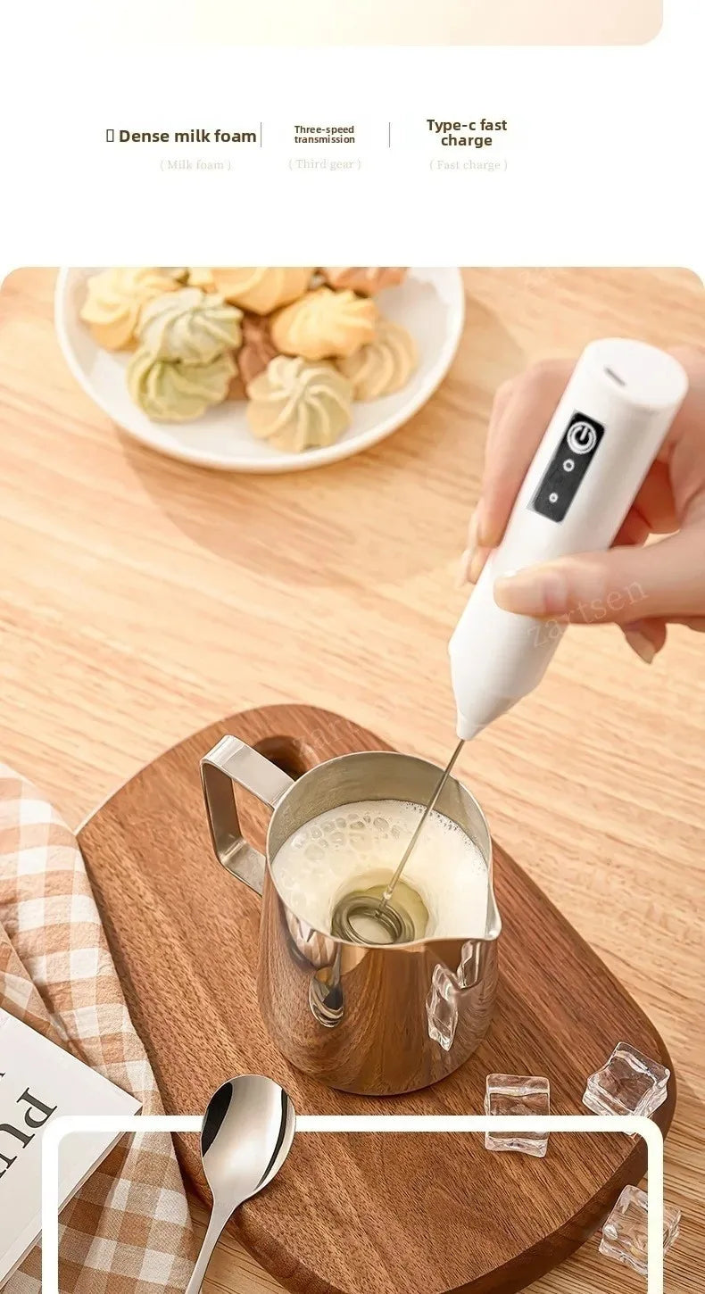 Mousseur à lait sans fil électrique Type-C Mixeur portatif en acier inoxydable Mini fouet pour café Cappuccino Crème