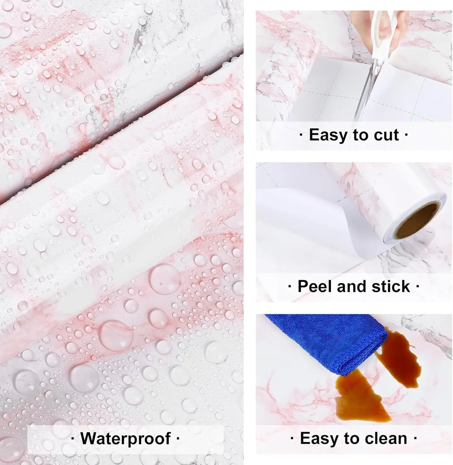 1 Roll Pearlescent Pink Marble Wallpaper Waterproof Contact Paper Vinyl Self Adhesive Peel and Stick  Removable Decor Sticker