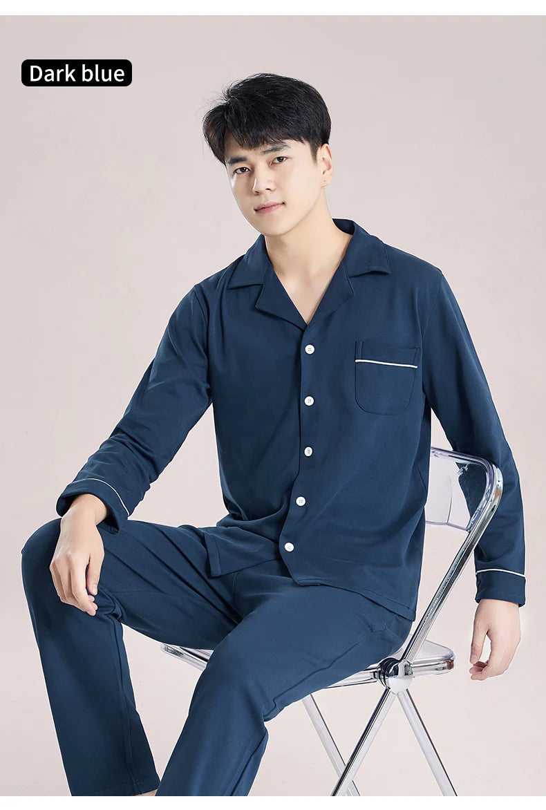 Pyjama d'hiver 100 % coton pour homme, bleu, vêtement de nuit chaud, pyjama en coton à carreaux, grandes tailles
