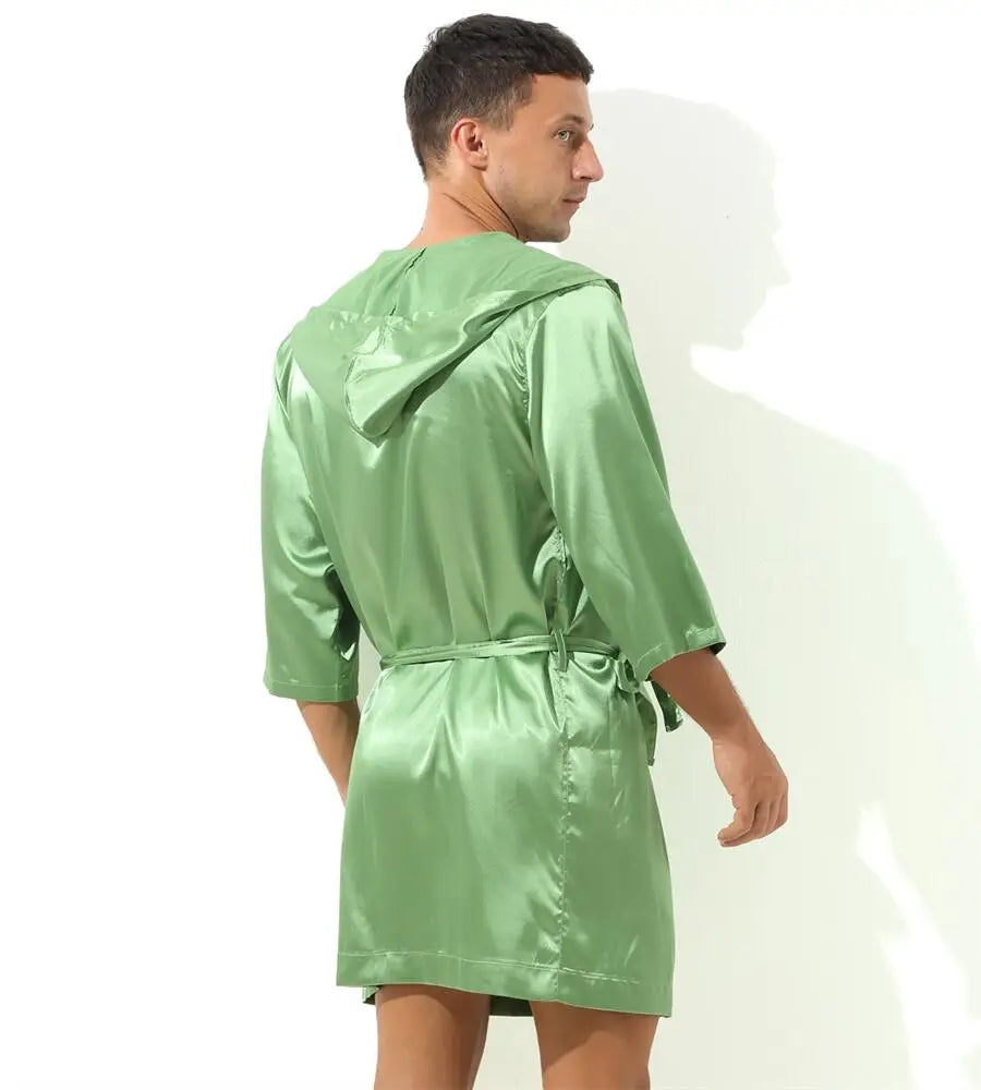 Sexy Nachtwäsche Herren Bademäntel Weich Seidig Kurzarm-Nachthemd Herren Hauskleidung Morgenmantel Herren Schlafanzug (Ohne Shorts)
