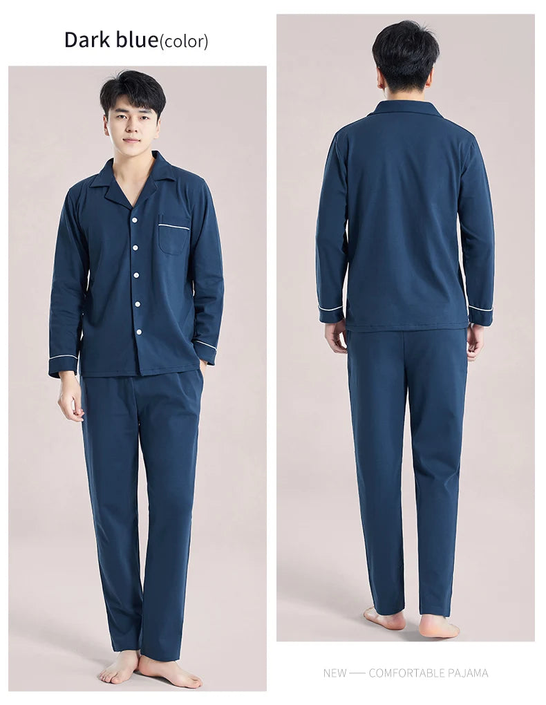 Pyjama d'hiver 100 % coton pour homme, bleu, vêtement de nuit chaud, pyjama en coton à carreaux, grandes tailles