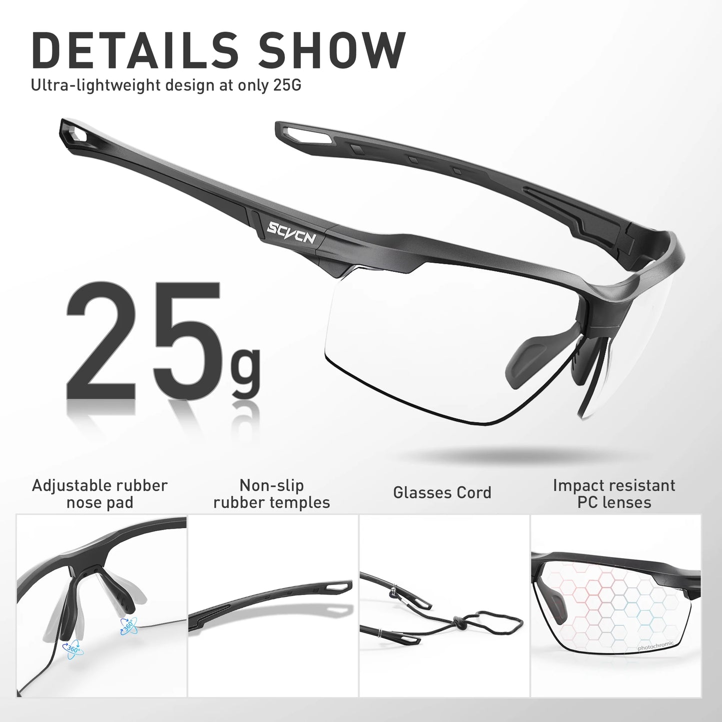 SCVCN Lunettes de soleil photochromiques Cyclisme Vélo VTT Randonnée Golf UV400 Lunettes de sport pour hommes femmes Baseball