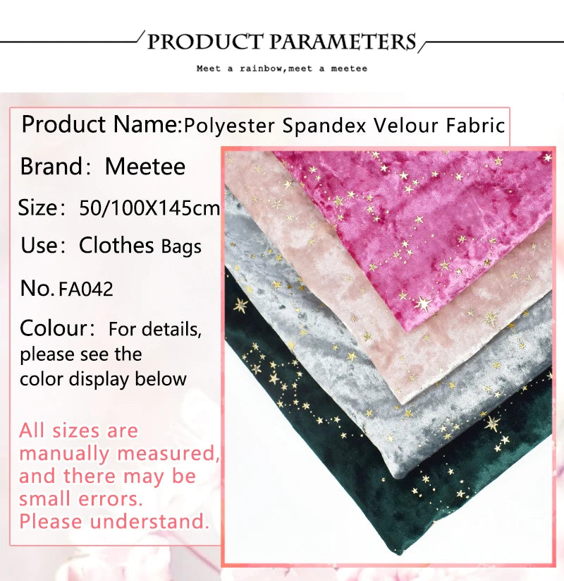 Meetee 45*145cm 90x145cm Polyester-Elasthan-Stoff für Bekleidung Kleiderstoffe DIY Elastischer Samtstoff Nähzubehör