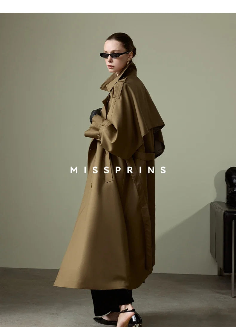 Lautaro Frühling Herbst Langer Khaki Trenchcoat für Damen Gürtel Zweireiher Schick Luxus Designer Europäische Mode Kleidung 2025