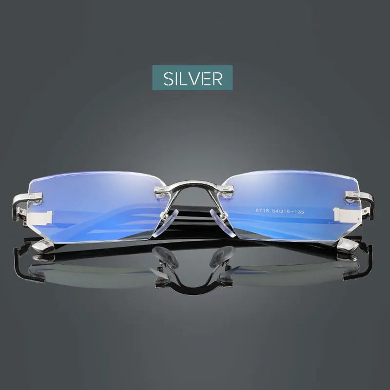 Lunettes de lecture anti-lumière bleue pour femmes, monture sans bords à découpe diamantée, pour hommes, anti-fatigue, hypermétropie, presbytie +1,5