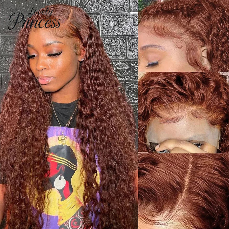 30 40 Inch Rotbraun 13x6 Lace Frontal Perücke 250 Dichte Farbige Lockige Perücken Echthaar Deep Wave 13x4 13x6 HD Lace Frontal Perücke