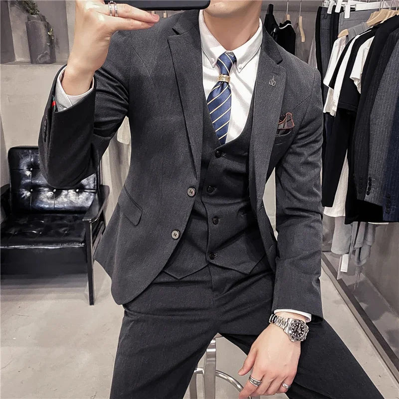 S-7XL (Jacke+Weste+Hose) Mode-Boutique Gitter Anzug Formeller Business Herren Anzug 3-teiliges Set Bräutigam Hochzeitskleid Karierter Anzug Showbühne