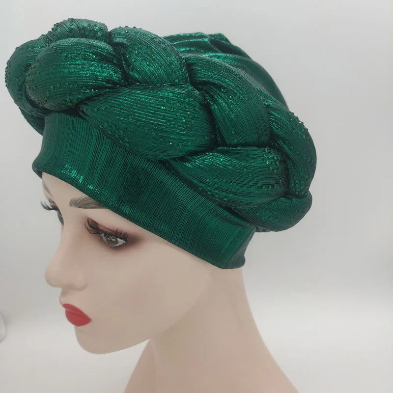 Bandeau africain tressé à diamants faits à la main Turban Femme Voiles de tête Pré-noués Foulard Bonnet Chapeau de mariage nigérian