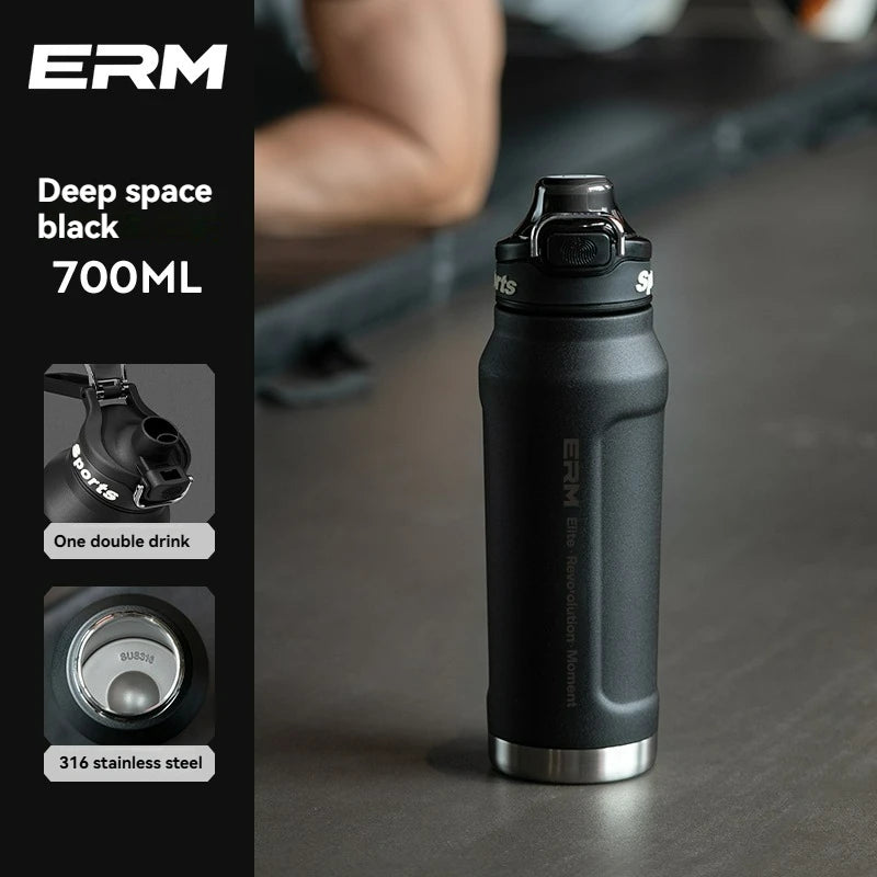 Bouteille d'eau isotherme chaude et froide en acier inoxydable, double paroi portable avec poignée, tasse de sport d'extérieur