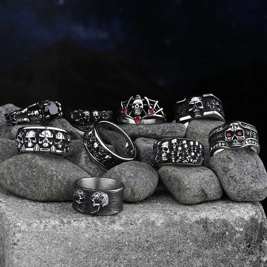 Freeshipping Punk Rock Vintage 2023 New Men's 316L Stainless steel Skull Rings With Red Zircon Amulet Jewelry Boyfriend Gift