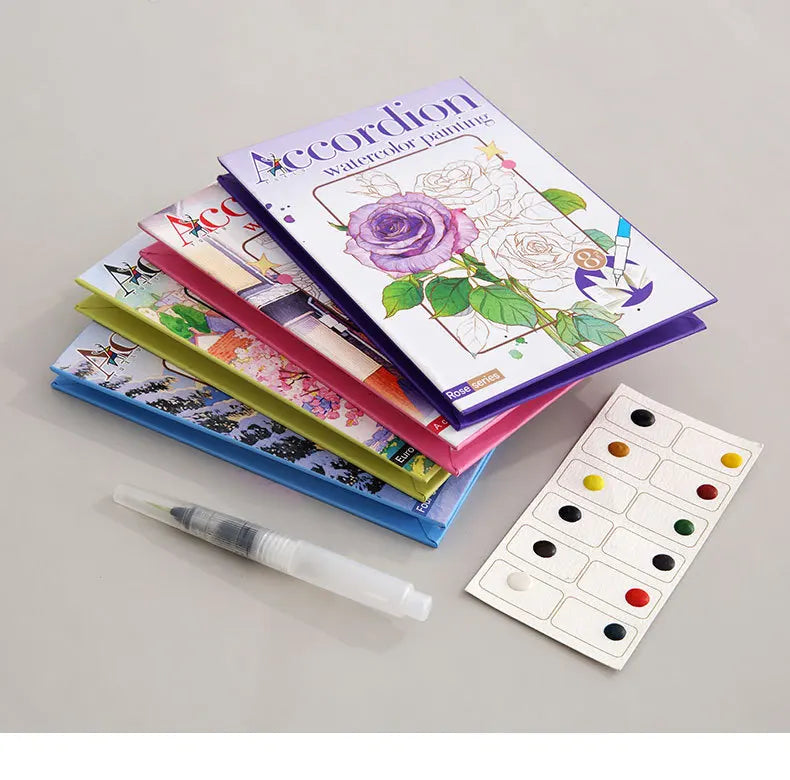 Aquarell-Malbuch mit integrierter Palette, Pop-up-Papier und Farben – Geschenk für junge Künstler und Doodle-Liebhaber