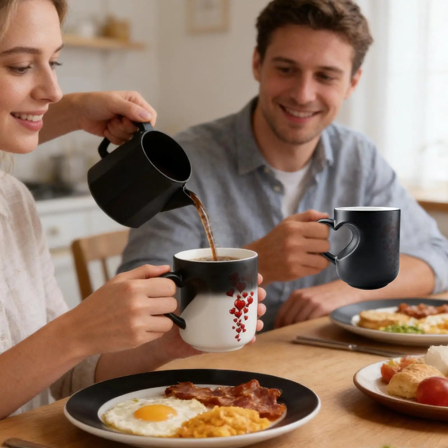 Heart Shape Color Change Mug Ceramic Heat Activated Mug Milk Juice Cup for Women Men Kids Family Workplace Home Dorm