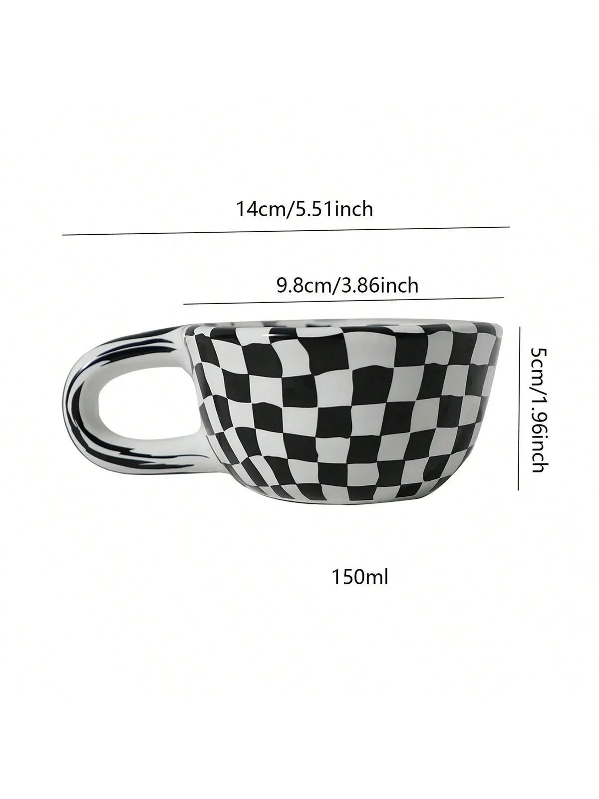 1x kreative Teetasse mit Schachbrettmuster aus Keramik, unregelmäßige Schachbrett-Kaffeetasse