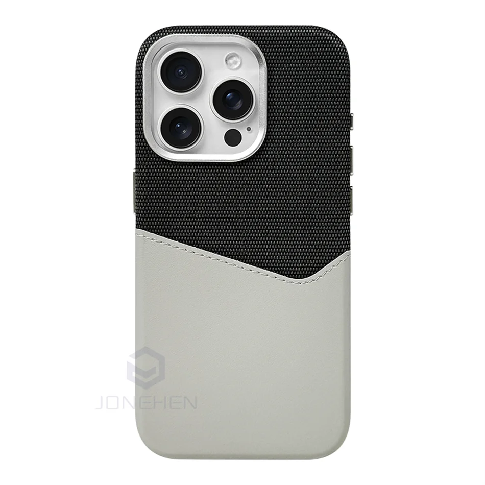 Magsafe Kartenhalter-Lederhülle für iPhone 16 15 13 12 17 Pro Max 14 Plus Tasche Kabelloses Laden Magnetische Abdeckung aus Legierung mit Linsenrahmen