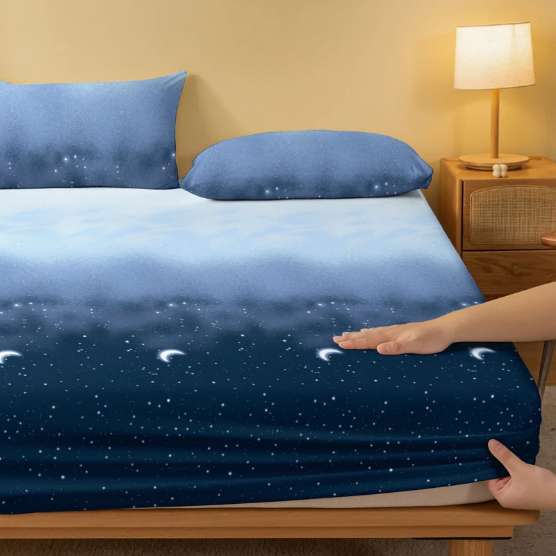 1 Simple modern starry sky printed matte Fitted Sheet, bedroom printed bed cover, bedding (excluding pillowcases)