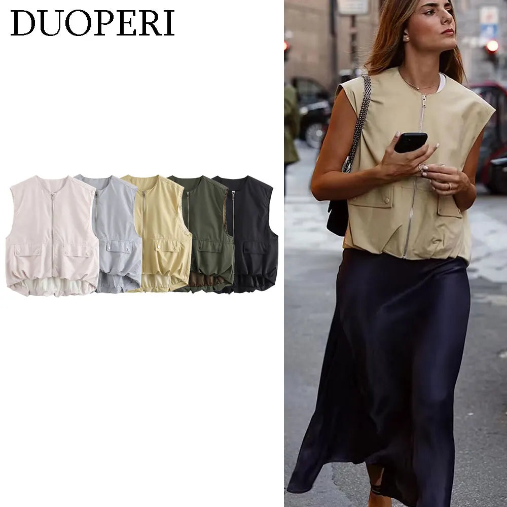 DUOPERI Damen Mode Lockere Ärmellose Weste O-Ausschnitt Weibliche Schicke Freizeit-Oberteile Tank-Top
