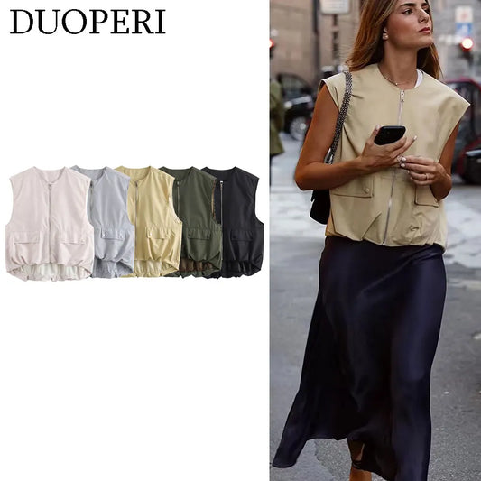 DUOPERI Women Fashion Loose Sleeveless Vest O-Neck Female Chic Casual Tops Waistcoat Tank