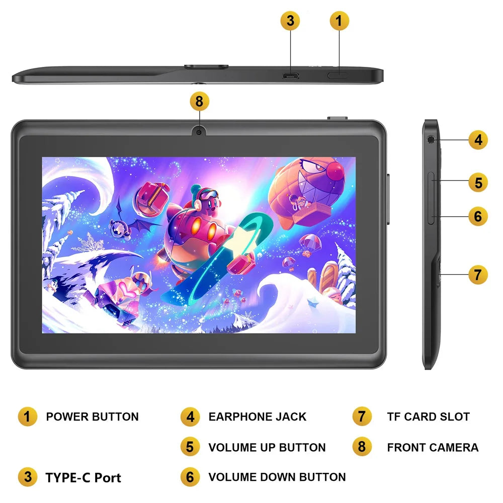 BDF-Q8 New 7 Inch Tablets Android 13, 4GB RAM 64GB ROM, 1TB Expand, WiFi, 4000mAh Battery,Dual Camera, Google Learning Tablet PC