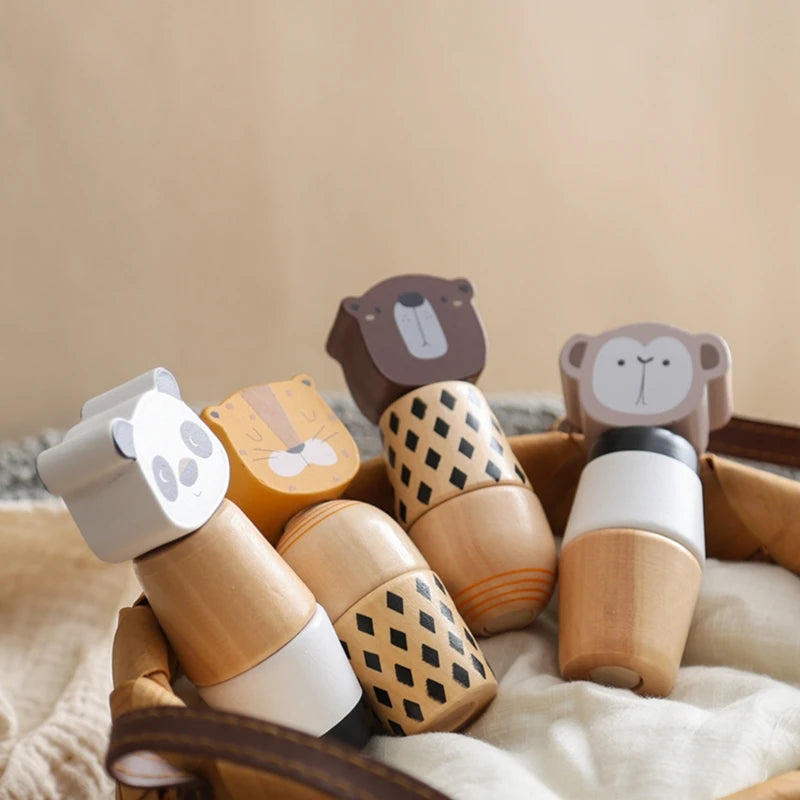 Baby Wooden Montessori Toy Develop Kid Hand-on Ability Toy Hand Bell Toy Children Animal Puzzle Classic Educational Toy Kid Gift