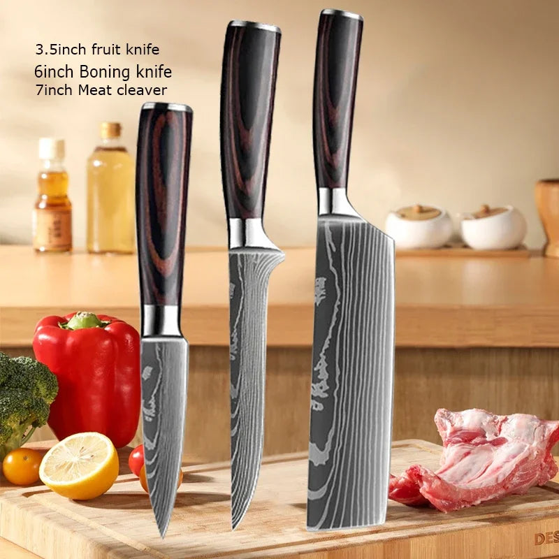 Couteau de Chef Damas Ensemble de Couteaux de Cuisine Professionnels Couteau à Désosser Couteau de Boucher Couteau Utilitaire Couteau Santoku Japonais avec Housse
