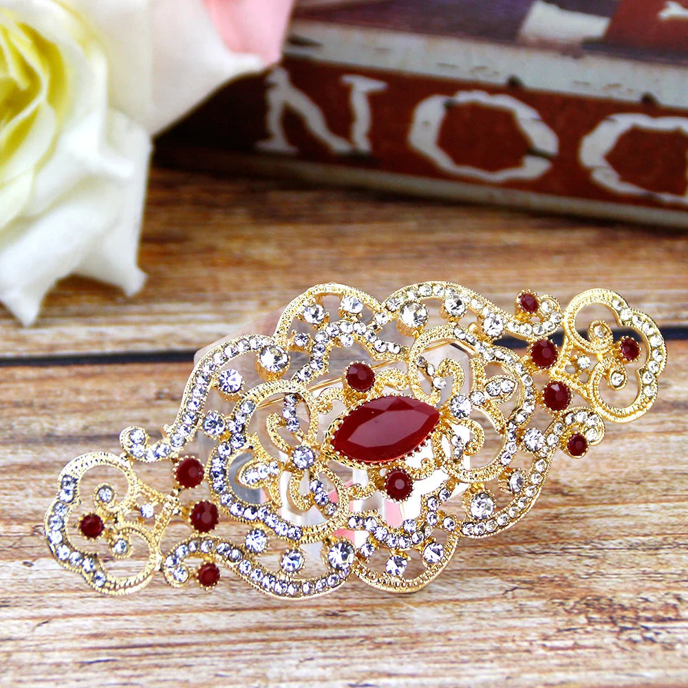 Sunspicems Chic Morocco Crystal Women Brooch Gold Color Arabic Flower Caftan Pins Arabesquitic Wedding Jewelry Dubai Bridal Gift
