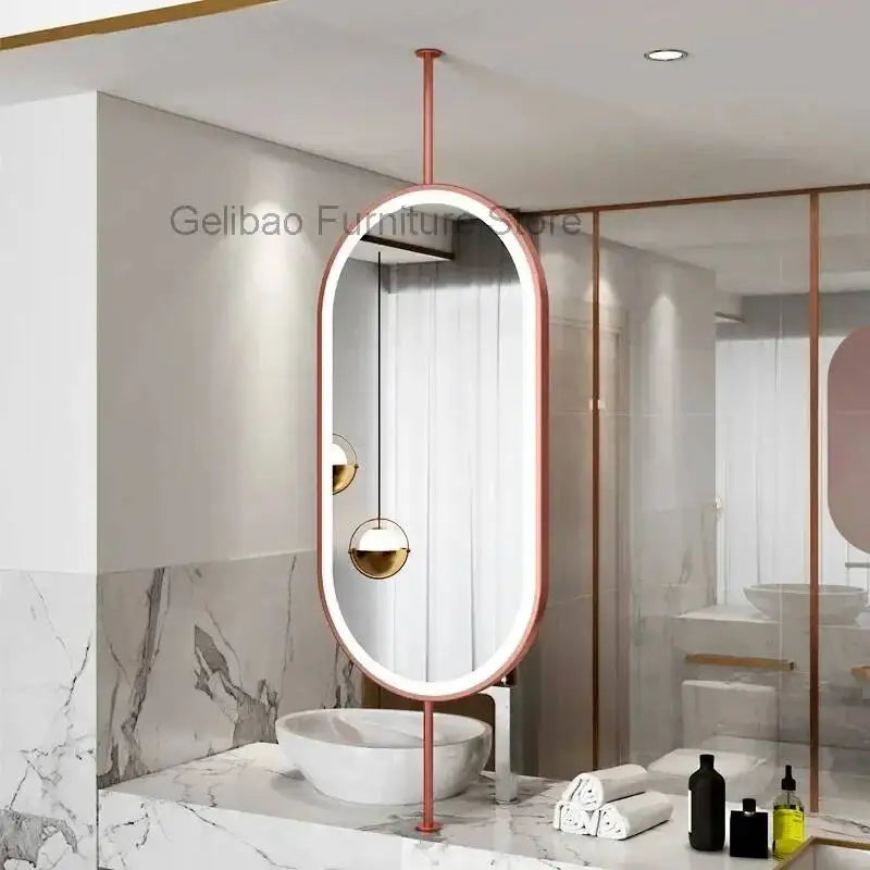 Miroir ovale de salle de bain en métal doré, miroir mural créatif avec LED, miroirs décoratifs, accessoires de décoration intérieure