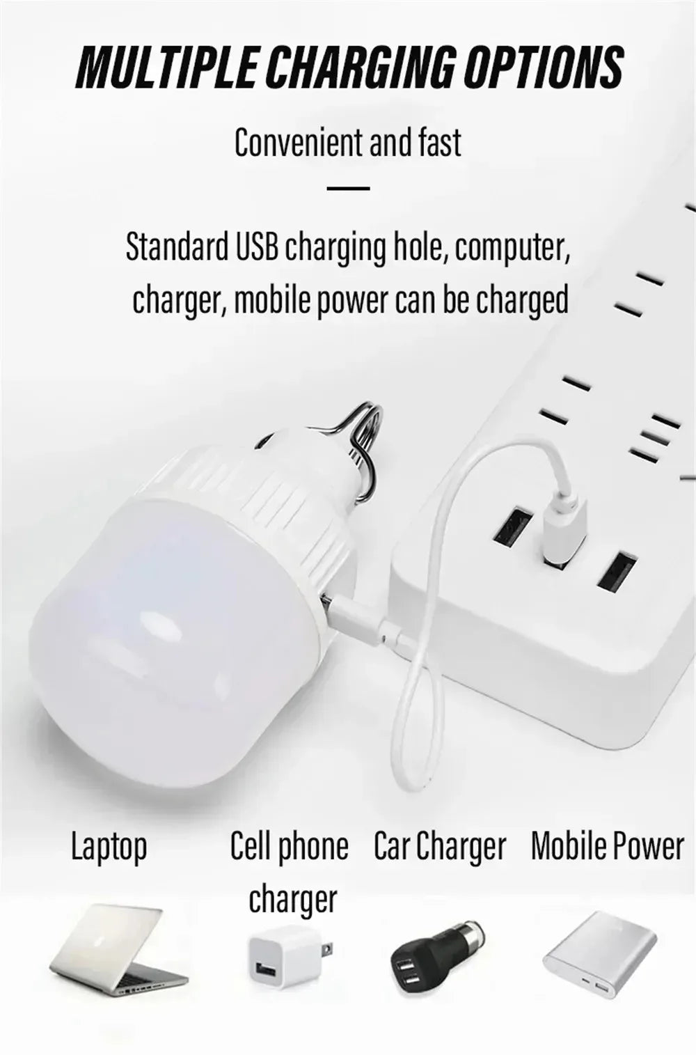 1-10pcs Outdoor USB Rechargeable LED Lamp Bulbs High Brightness Emergency Light Hook Up Camping Portable Lantern Night Lights ﻿