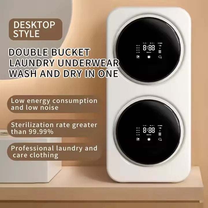 Mini lave-linge portable mural 7L avec double tambour indépendant et séchoir, avec outils de nettoyage du linge
