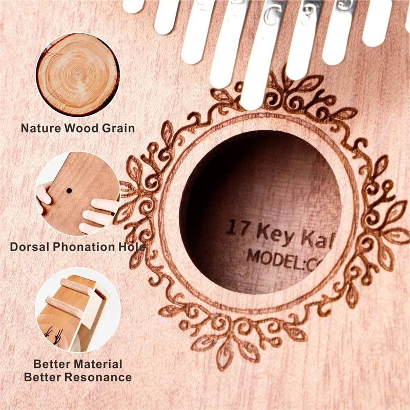 Kalimba Musikinstrument Daumenklavier 17 Tasten Mahagoni Holz Fingerklavier Kombinationsgeschenke für Kinder Tragbares Mbira Fingerklavier