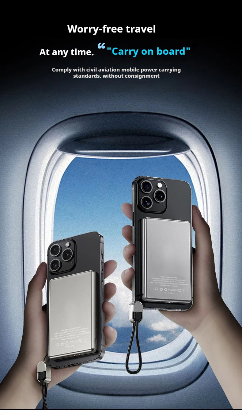 Ultra-Thin 5000mAh Portable Power Bank 20W Fast Charging Wired & Wireless Alloy Shell for iPhone