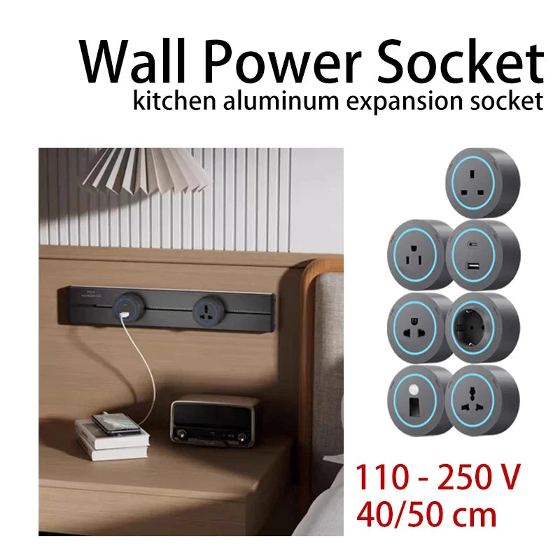 Wall Electrical Track Socket Home Kitchen Office Removable Extension Rail Socket Round Module Surface Mounted In The Countertop
