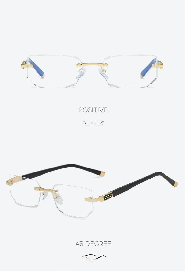 Herren quadratische Lesebrille Business HD-Gläser Randlose Brille Damen Trendige Presbyopie Korrektionsbrille +1.0 bis +4.0