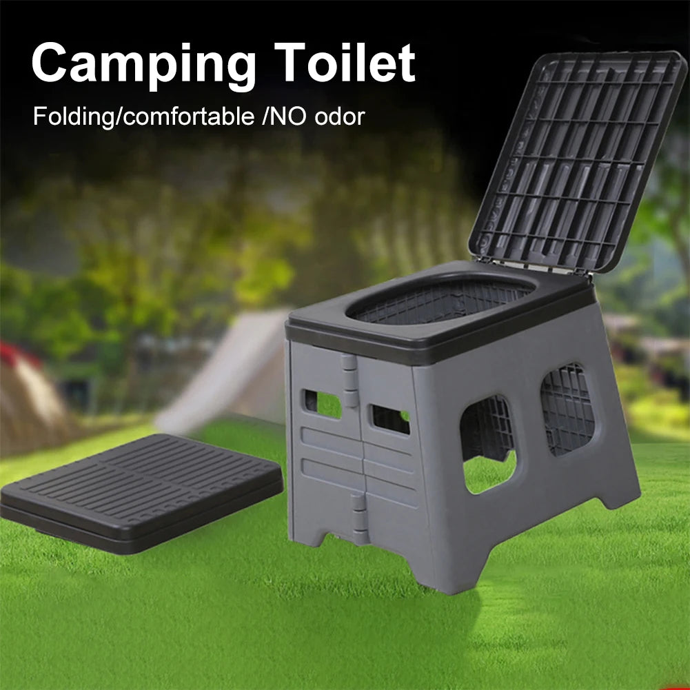 Tragbare Faltttoilette mit Deckel, faltbare Outdoor-Campingtoilette, multifunktionaler Outdoor-Toilettensitz für Notfälle