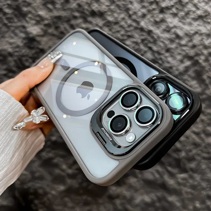 Luxuriöser Metallringhalter Hochtransparente stoßfeste Handyhülle für iPhone 16 15 14 13 12 11 ProMax Objektivschutzfolie