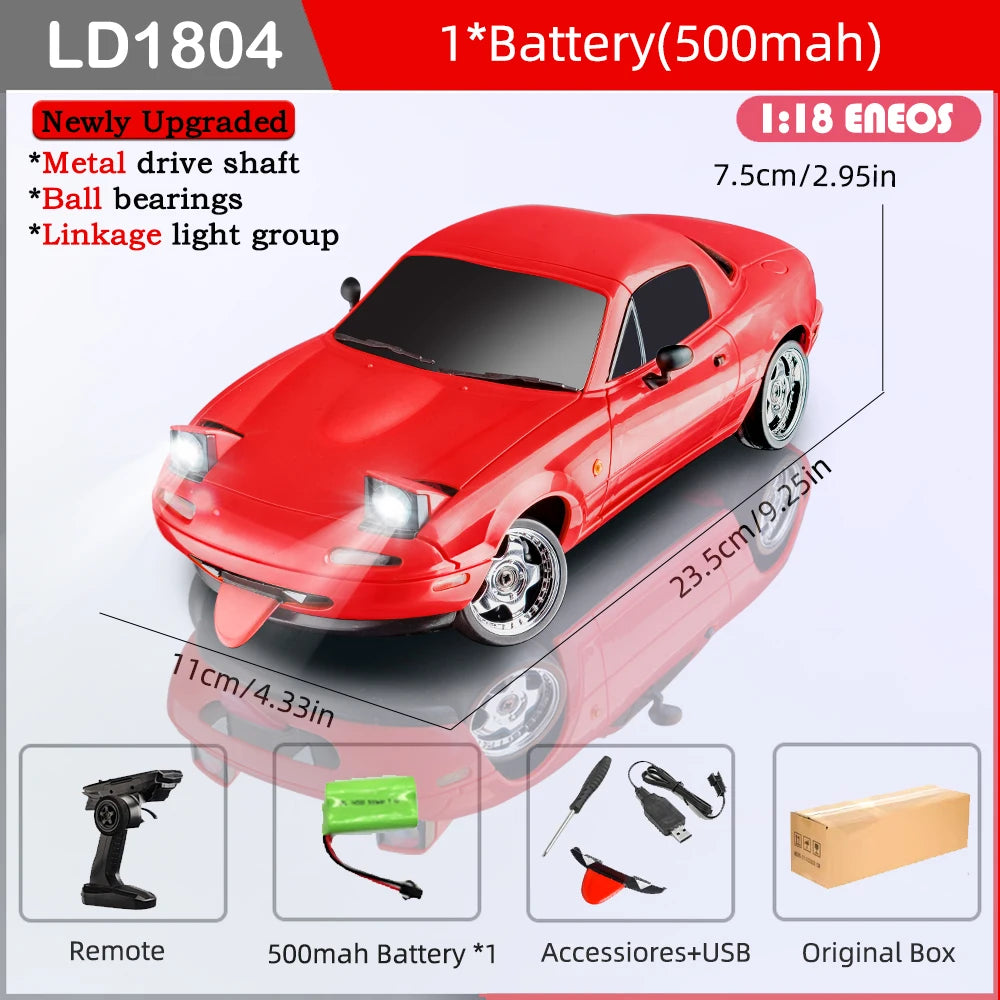 LDRC LD1804 RC Drift Car 1/18 Mazda Mx5 2.4G 2WD ESP Gyroscope LED Lights Full Scale Controlled Model Children Car Toys Gifts