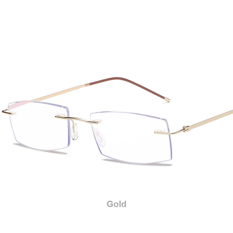 Lunettes de lecture anti-lumière bleue pour femmes, monture sans bords à découpe diamantée, pour hommes, anti-fatigue, hypermétropie, presbytie +1,5
