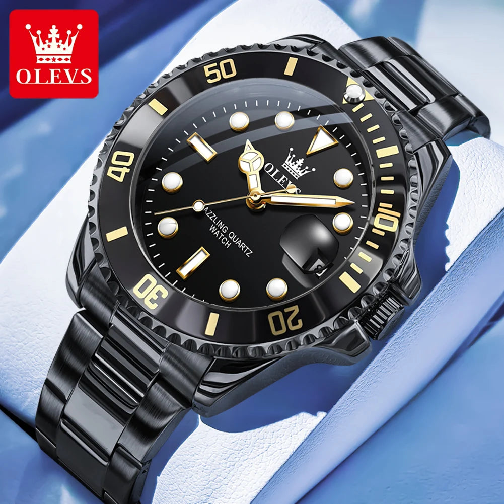 OLEVS 5885 Montre homme Marque originale Étanche Montre à quartz Bracelet en acier inoxydable Date automatique Montres cadeaux pour homme