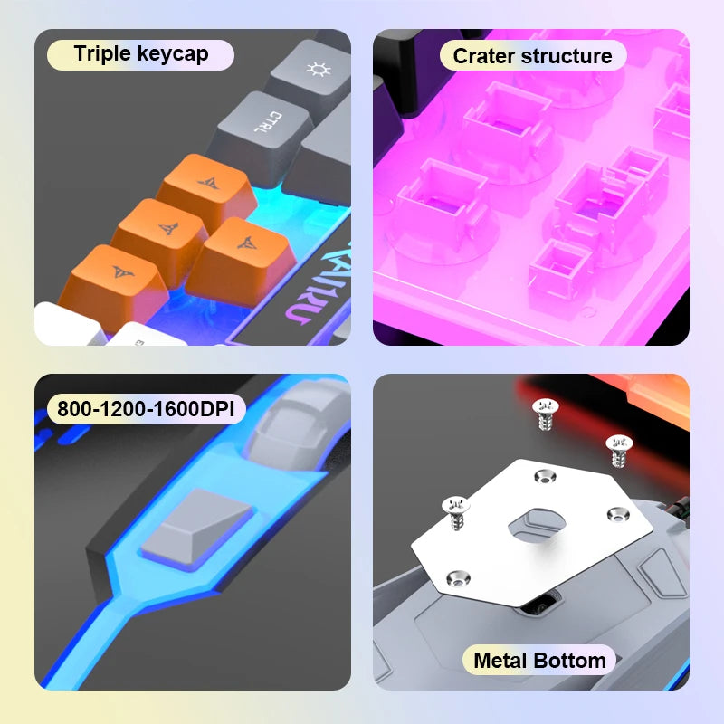 Clavier unique et souris de clavier RAIKU T26 Souris de clavier lumineuse trois tons Clavier de jeu tactile mécanique filaire