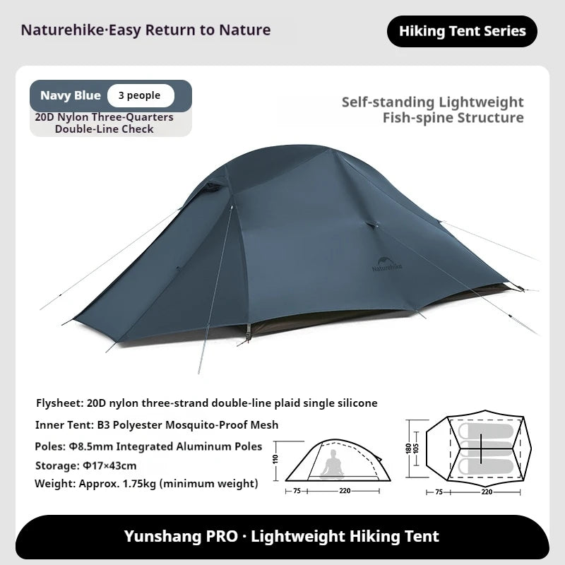Naturehike Cloud Up Pro Tent 1/2/3 Person Lightweight 20D Nylon Waterproof Outdoor Camping Hiking Backpacking Ultralight Tent